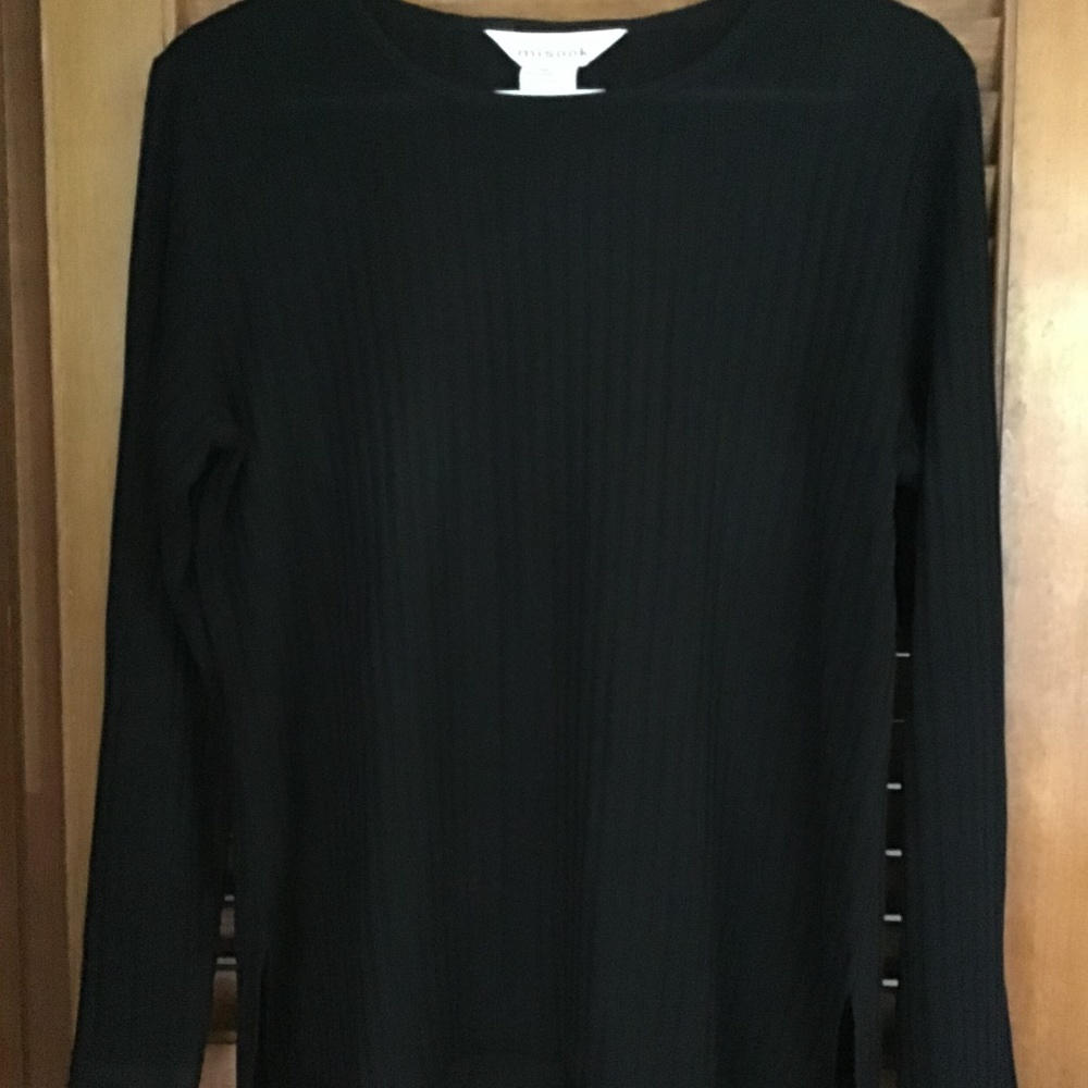 Exclusively Misook Black Ribbed Silver Logo Top. M - image 2